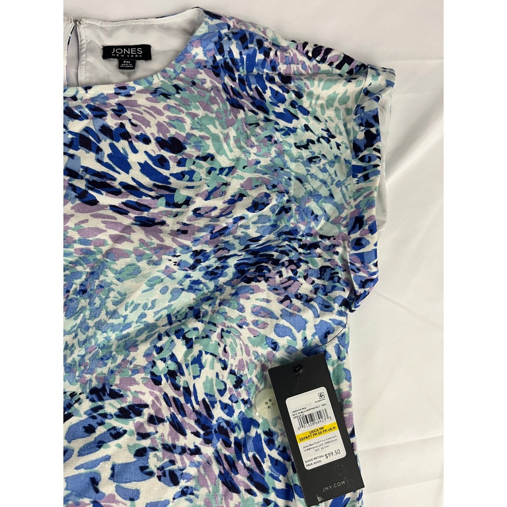 Jones New York PM Blue Purple Abstract‎ Print Button Detail Dress